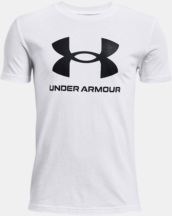 Jungen UA Sportstyle Shirt mit Logo, kurzärmlig, White, pdpMainDesktop image number 0